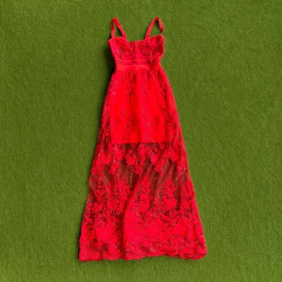 Red Lace Maxi Dress - Picture 1 of 5